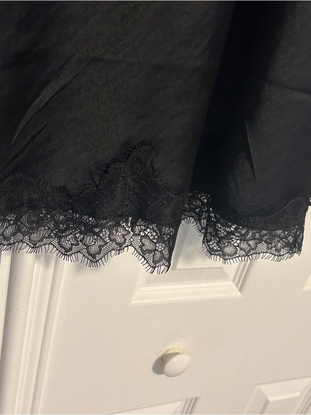 Black Midi Slip Skirt with Lace Hem - Picture 3 of 3